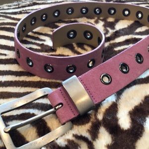 Pink Italian Leather Suede Grommet Belt